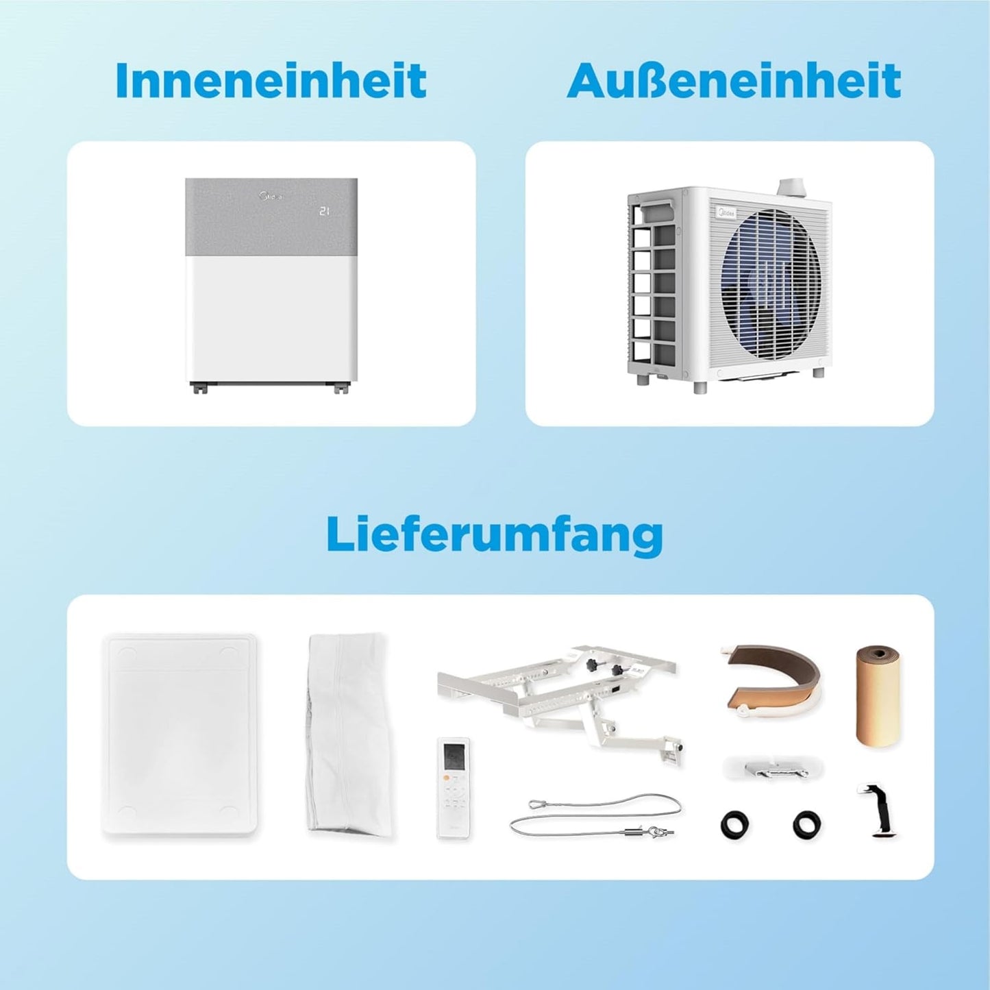 Midea Portasplit Air Conditioning, Mobile Heat Pump, Cooling A++/Heating A+, 12000 BTU 3.5 kW, for Rooms up to 42 m² / 105 m³, Only 39 dB(A) in Silent Mode
