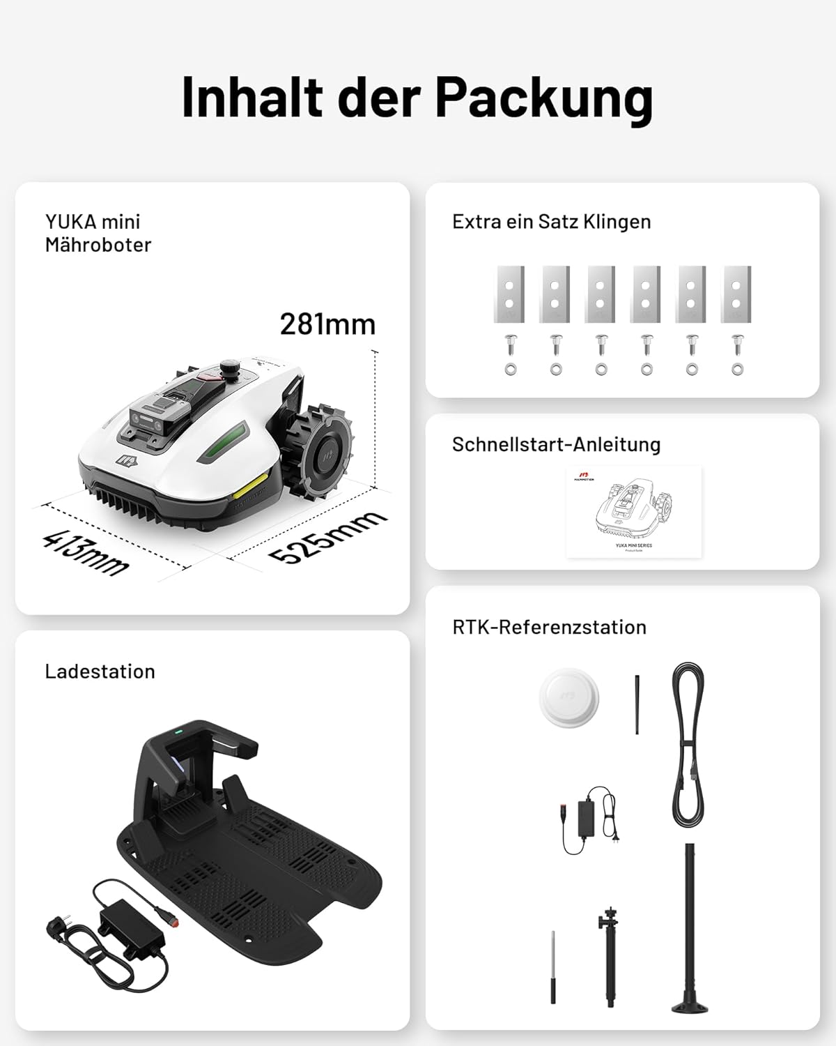 MAMMOTION YUKA Mini 500 Robotic Lawnmower without Boundary Cable, Reception 500 m², NetRTK+Vision Lawn Mower Robot, AI Smart Obstacle Avoidance Lawn Robot, App Control with 4G Module, 50% Incline