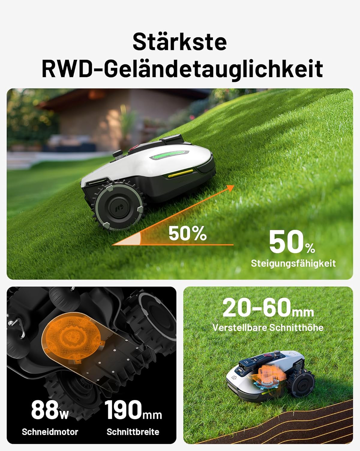 MAMMOTION YUKA Mini 500 Robotic Lawnmower without Boundary Cable, Reception 500 m², NetRTK+Vision Lawn Mower Robot, AI Smart Obstacle Avoidance Lawn Robot, App Control with 4G Module, 50% Incline