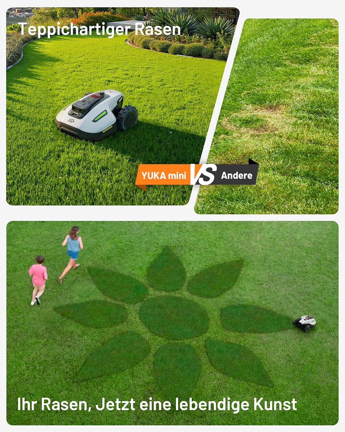 MAMMOTION YUKA Mini 500 Robotic Lawnmower without Boundary Cable, Reception 500 m², NetRTK+Vision Lawn Mower Robot, AI Smart Obstacle Avoidance Lawn Robot, App Control with 4G Module, 50% Incline